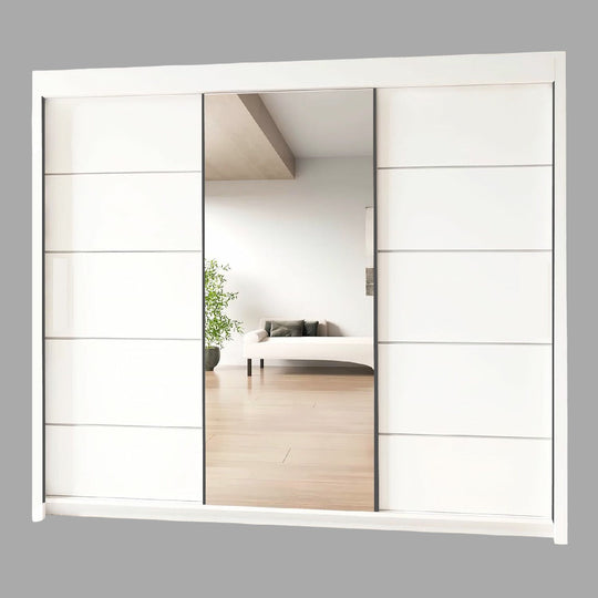 OSLO Sliding Door Wardrobe with Mirror – 2 or 3 Doors – Multiple Sizes & Colours – Shelves, Rails & Drawers