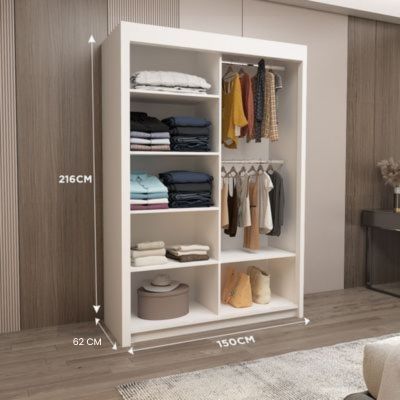 OSLO Sliding Door Wardrobe with Mirror – 2 or 3 Doors – Multiple Sizes & Colours – Shelves, Rails & Drawers